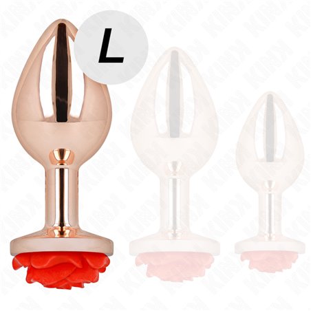 Kink - Plug Anale in Metallo Oro Metallizzato con Rosa Rossa Taglia L