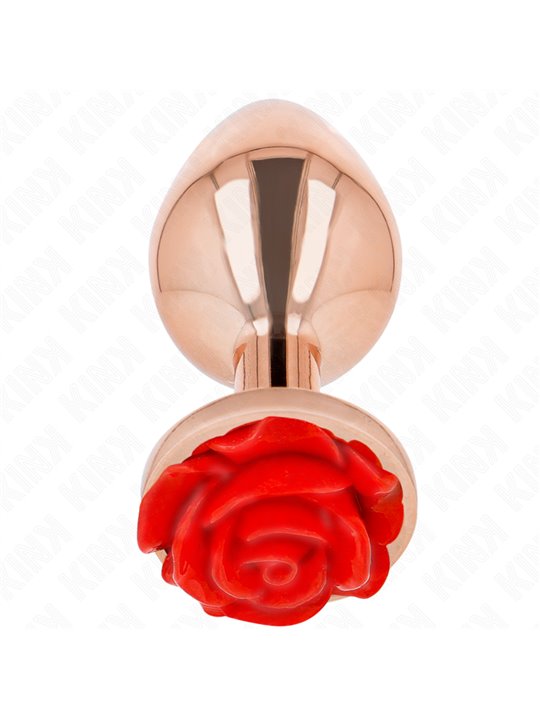 Kink - Plug Anale in Metallo Oro Metallizzato con Rosa Rossa Taglia L