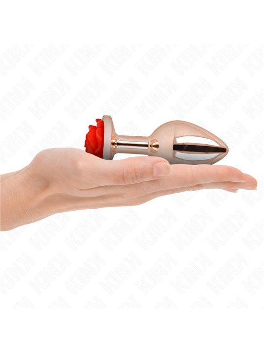 Kink - Plug Anale in Metallo Oro Metallizzato con Rosa Rossa Taglia L