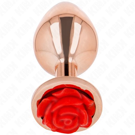 Kink - Plug Anale in Metallo Oro Metallizzato con Rosa Rossa Taglia M