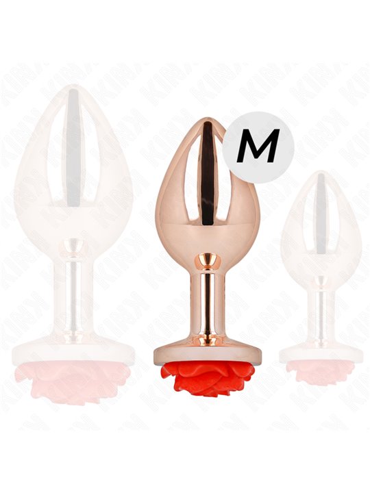 Kink - Plug Anale in Metallo Oro Metallizzato con Rosa Rossa Taglia M