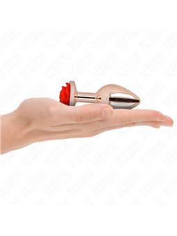 Kink - Plug Anale in Metallo Oro Metallizzato con Rosa Rossa Taglia M