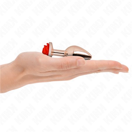 Kink - Plug Anale in Metallo Oro Metallizzato con Rosa Rossa Taglia S
