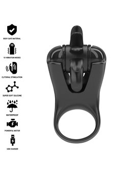Intense Mabel - Anello Fallico Nero Vibrante con Stimolatore Clitoride