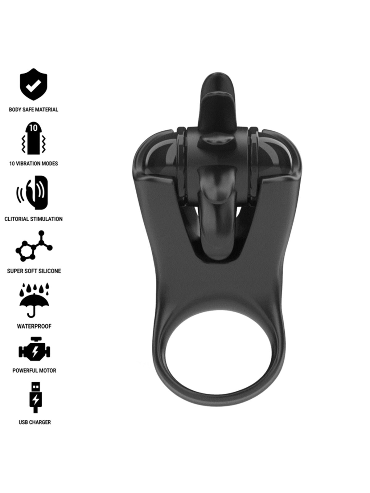 Intense Mabel - Anello Fallico Nero Vibrante con Stimolatore Clitoride