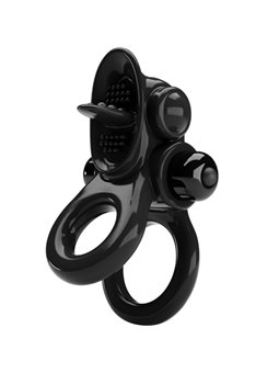 Pretty Love - Passionate Ring Double Vibrating Ring + Clitoris Stimulator Black