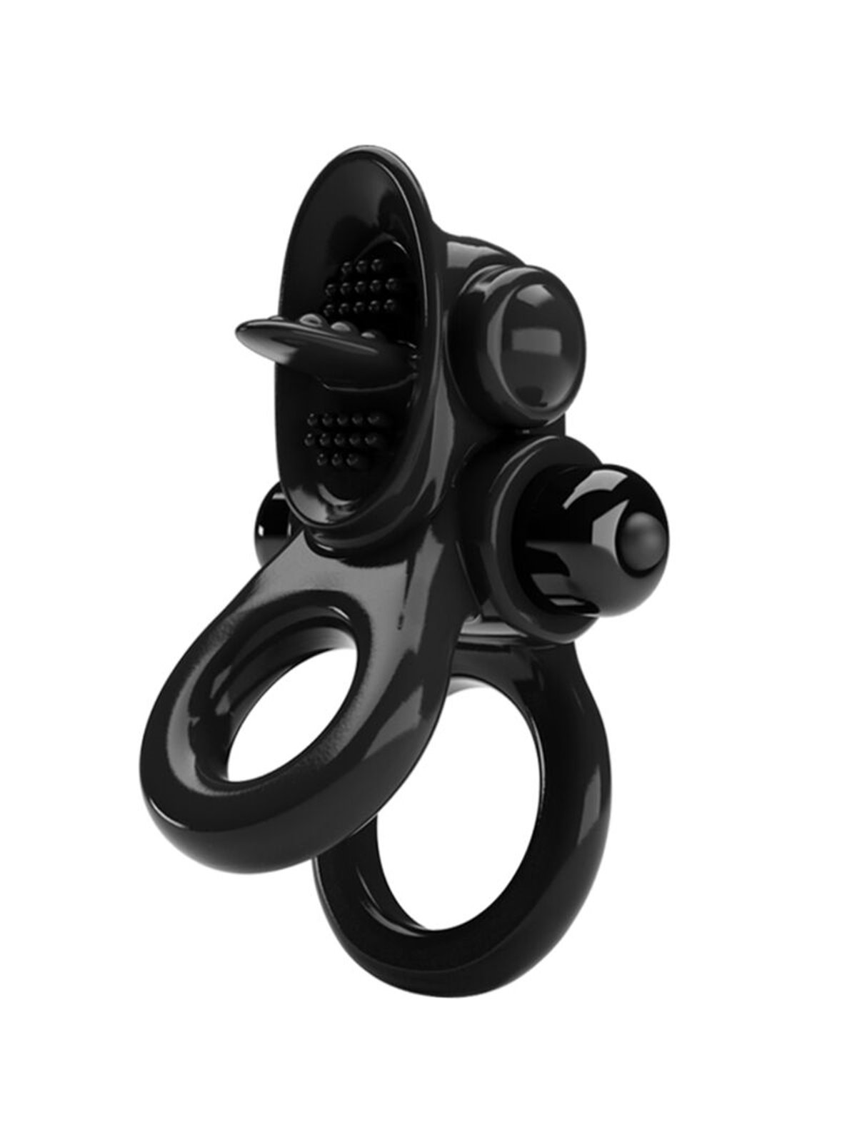 Pretty Love Passionate Ring - Doppio Anello Fallico Vibrante Nero