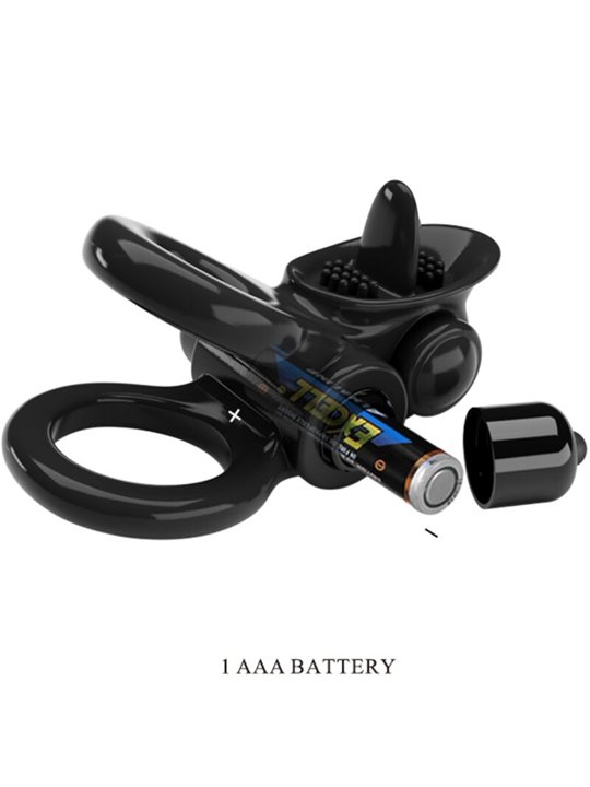 Pretty Love - Passionate Ring Double Vibrating Ring + Clitoris Stimulator Black