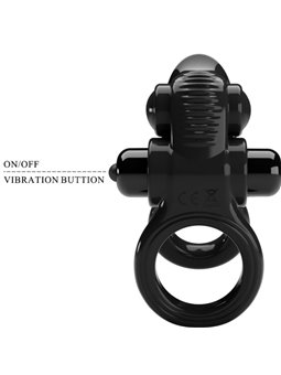 Pretty Love - Passionate Ring Double Vibrating Ring + Clitoris Stimulator Black