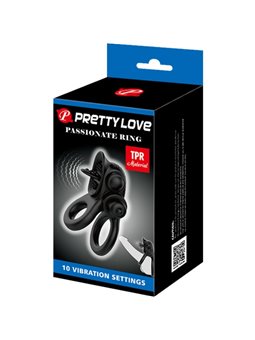Pretty Love - Passionate Ring Double Vibrating Ring + Clitoris Stimulator Black