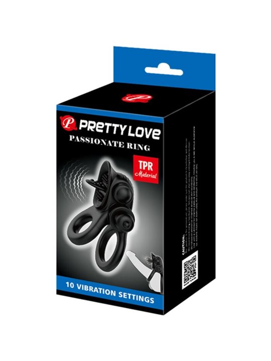 Pretty Love - Passionate Ring Double Vibrating Ring + Clitoris Stimulator Black