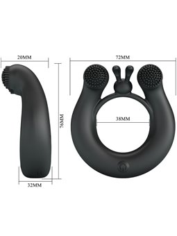 Pretty Love - Dahlia Vibrating Ring + Clitoris Stimulator 12 Vibrations Black