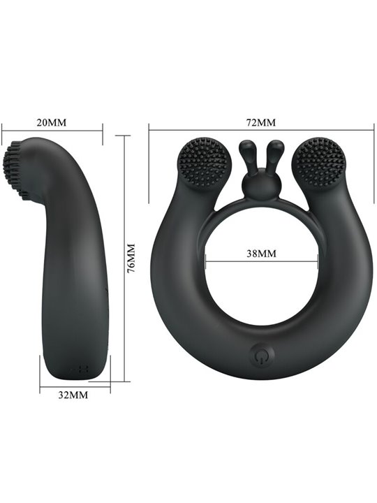 Pretty Love - Dahlia Vibrating Ring + Clitoris Stimulator 12 Vibrations Black