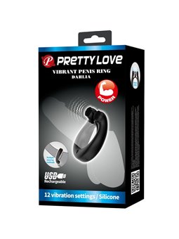 Pretty Love - Dahlia Vibrating Ring + Clitoris Stimulator 12 Vibrations Black