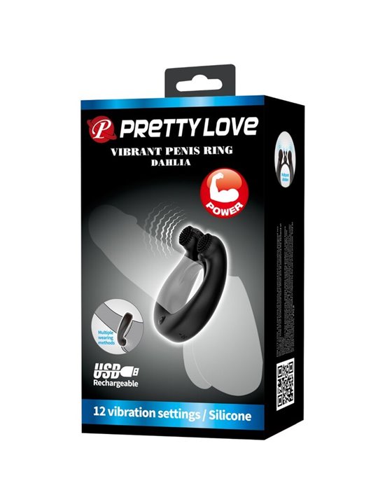 Pretty Love - Dahlia Vibrating Ring + Clitoris Stimulator 12 Vibrations Black