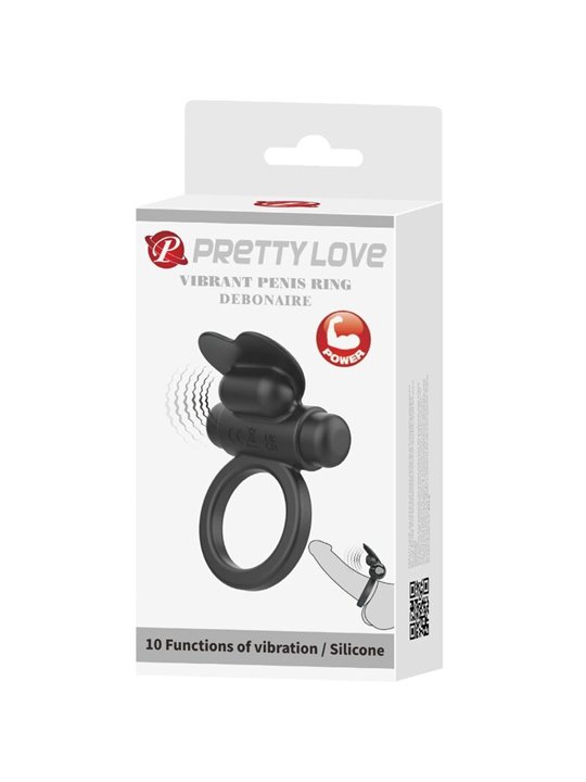 Pretty Love Debonaire - Anello Fallico Nero con Stimolatore Clitorideo