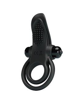 Pretty Love - Double Vibrating Ring + Clitoris Stimulator 10 Vibrations Black