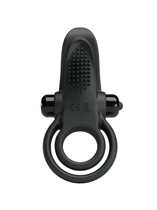 Pretty Love - Double Vibrating Ring + Clitoris Stimulator 10 Vibrations Black