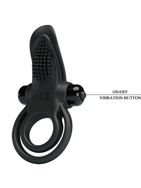 Pretty Love - Anello Fallico Doppio con Stimolatore Clitorideo Nero