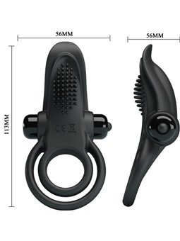 Pretty Love - Double Vibrating Ring + Clitoris Stimulator 10 Vibrations Black