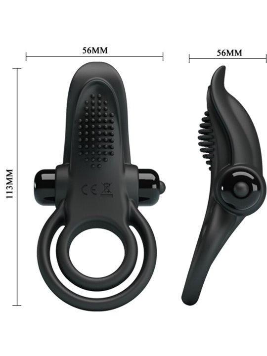 Pretty Love - Anello Fallico Doppio con Stimolatore Clitorideo Nero