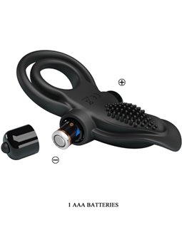 Pretty Love - Double Vibrating Ring + Clitoris Stimulator 10 Vibrations Black