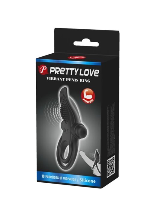 Pretty Love - Anello Fallico Doppio con Stimolatore Clitorideo Nero