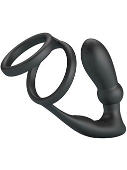 Pretty Love Emoni - Black Cock Ring with Anal Plug 12 Vibrations