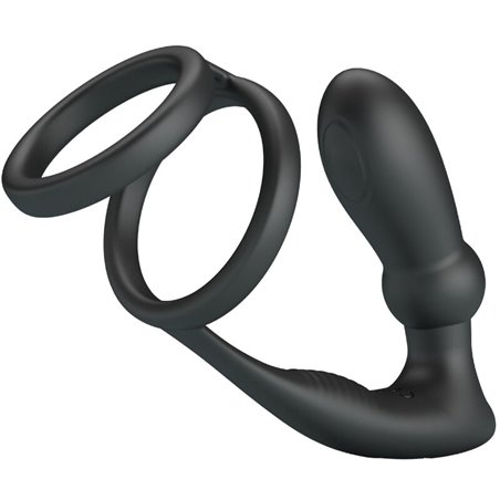 Pretty Love Emoni - Anello Fallico con Plug Anale 12 Vibrazioni Nero