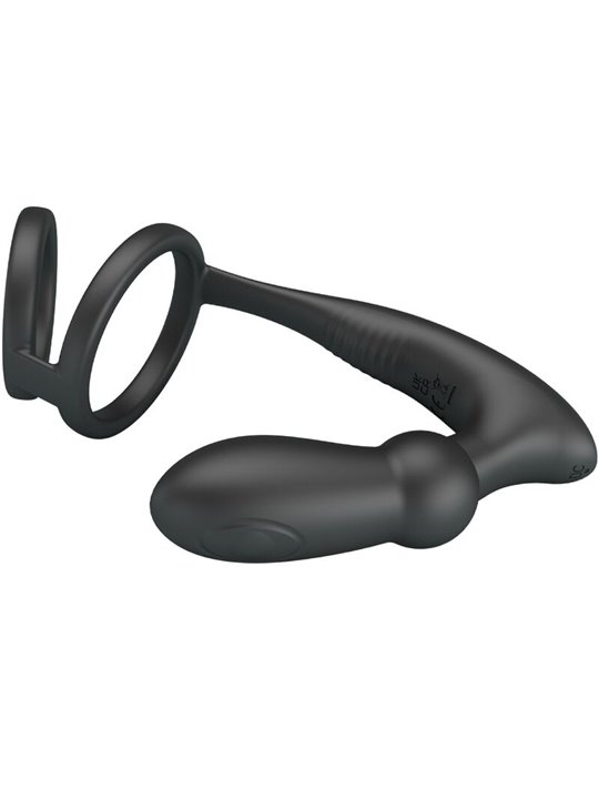 Pretty Love Emoni - Anello Fallico con Plug Anale 12 Vibrazioni Nero