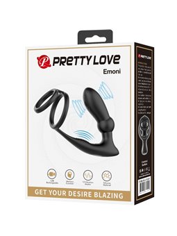 Pretty Love Emoni - Anello Fallico con Plug Anale 12 Vibrazioni Nero