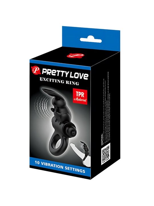 Pretty Love - Anello Fallico Vibrante con Stimolatore Rabbit Nero