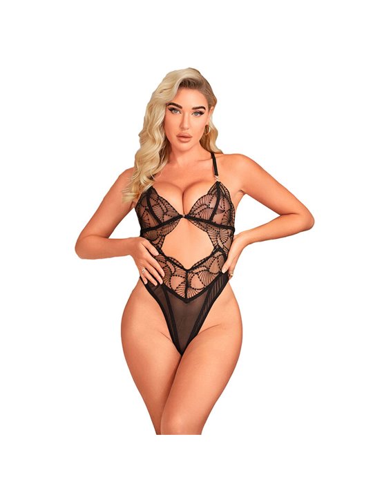 Subblime 955229 - Sheer Black Lace Cutout Bodysuit L/XL