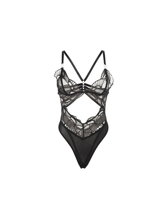 Subblime 955229 - Body Trasparente con Pizzo Nero Forato L/XL