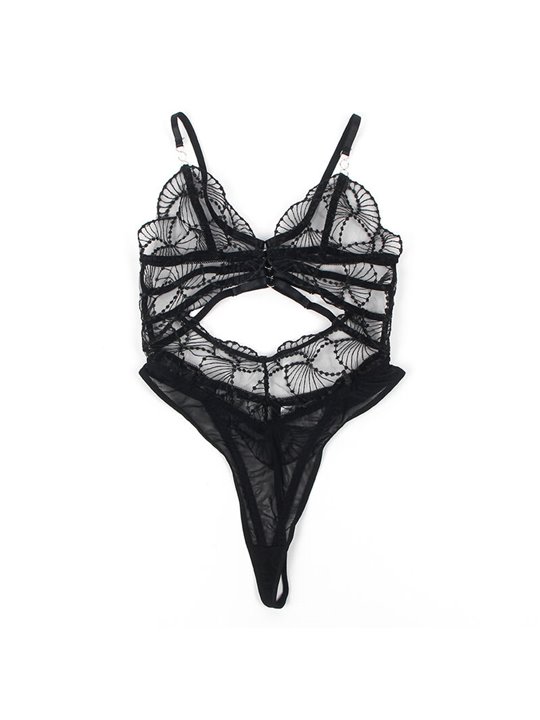 Subblime 955229 - Body Trasparente con Pizzo Nero Forato L/XL