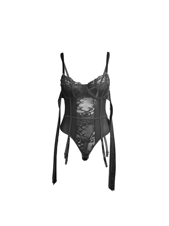 Subblime 955496 - Black Lace Bow Bodysuit with Garter S/M