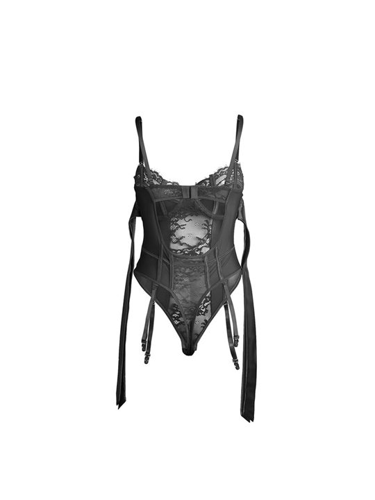 Subblime 955496 - Body in Pizzo con Fiocchi e Reggicalze Nero S/M