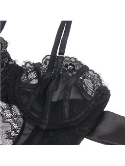 Subblime 955496 - Body in Pizzo con Fiocchi e Reggicalze Nero S/M