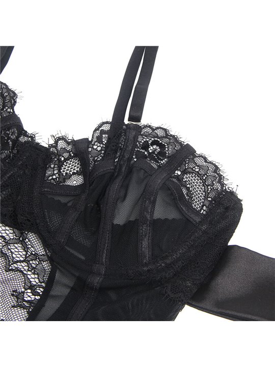 Subblime 955496 - Body in Pizzo con Fiocchi e Reggicalze Nero S/M