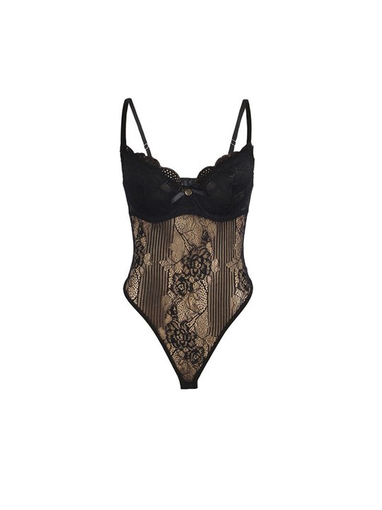 Subblime 955618 - Black Floral Lace Bodysuit S/M