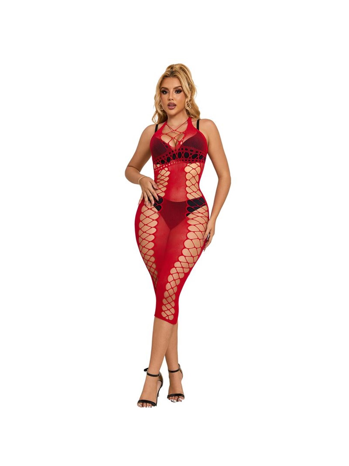 Subblime 952327 - Vestito Lungo a Rete Rosso Taglia Unica