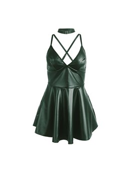Subblime 955441 - Vegan Leather Dress with Straps Green L/XL