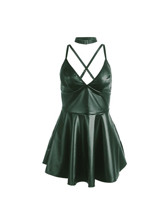 Subblime 955441 - Vegan Leather Dress with Straps Green L/XL