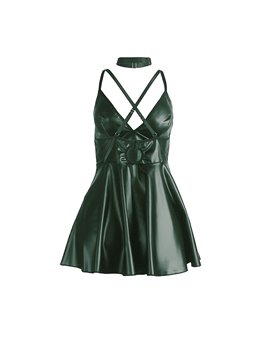 Subblime 955441 - Vegan Leather Dress with Straps Green L/XL
