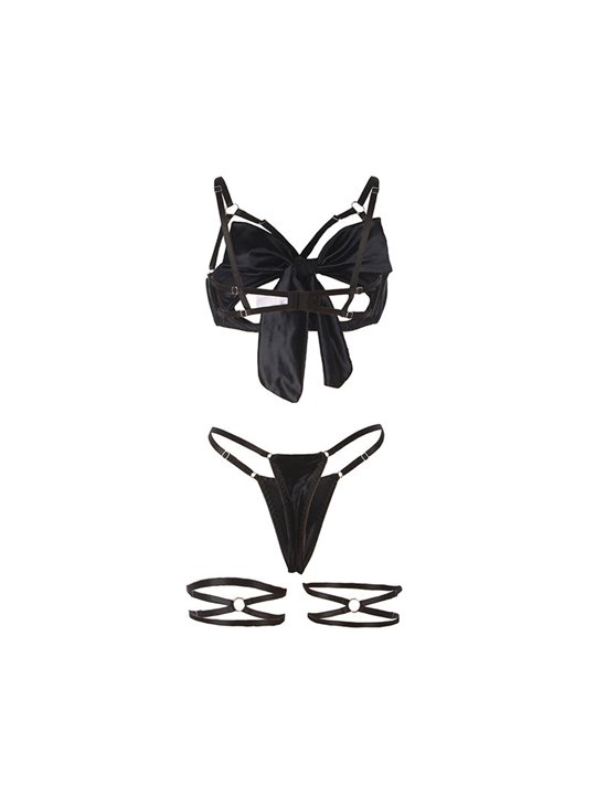 Subblime 955199 - Perizoma e Reggiseno con Fiocco Nero Regolabile S/M