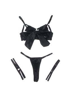 Subblime 955205 - Black Adjustable Bow Thong & Bra L/XL