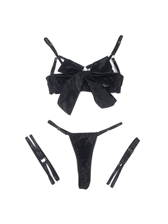 Subblime 955205 - Perizoma e Reggiseno con Fiocco Nero Regolabile L/XL
