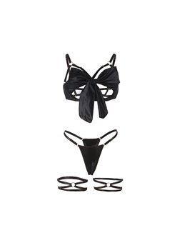 Subblime 955205 - Perizoma e Reggiseno con Fiocco Nero Regolabile L/XL