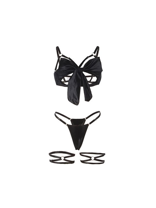 Subblime 955205 - Perizoma e Reggiseno con Fiocco Nero Regolabile L/XL