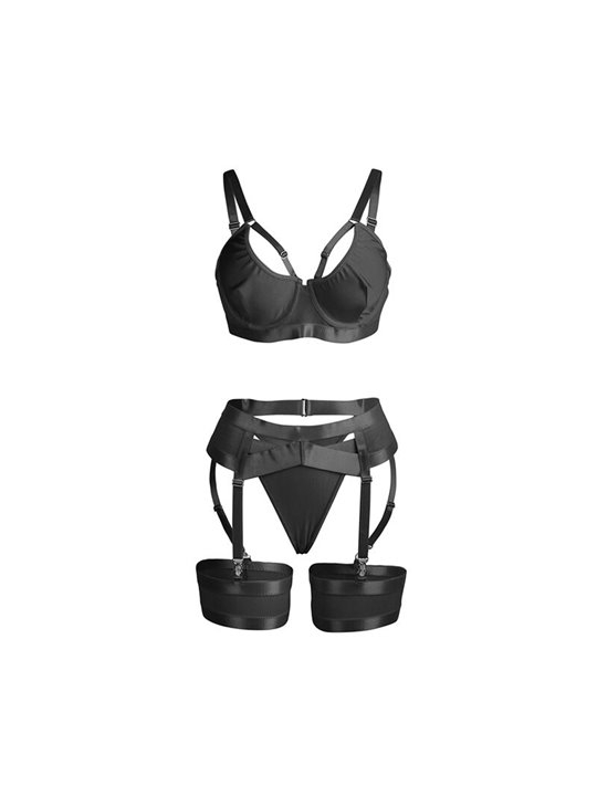 Subblime 955236 - Completo Bondage Nero con Reggicalze Abbinato S/M